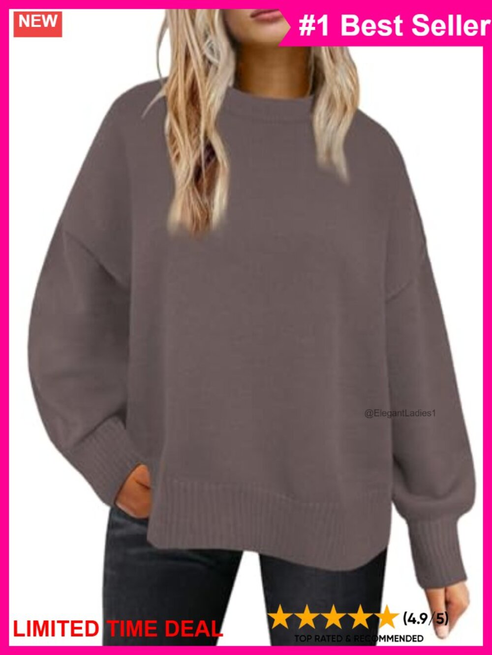 Oversized Crewneck Sweatshirt Long Sleeve Pullover Tunic Top Side Slits